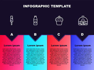 Sticker - Set line Ice cream, Bottle with milk, Cake and Brick stove. Business infographic template. Vector.