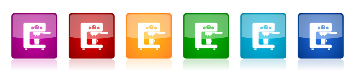 Aufkleber - Coffee machine icon set, square glossy vector buttons in 6 colors options for webdesign and mobile applications
