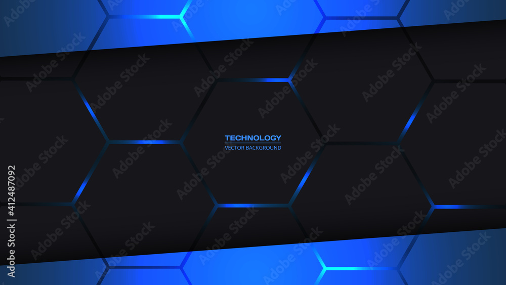 Dark gray and blue hexagonal technology vector abstract background ...