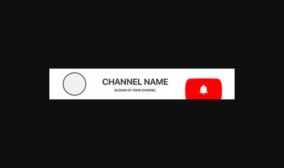 Youtube Channel Name Lower Third. Broadcast Banner for Video On Black Background. Placeholder for channel logo. Vector illustration