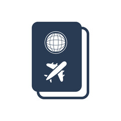 Passport Icon. Visa for traveling icon in vector illustration with two color, black shape, circle color shape and gradient.