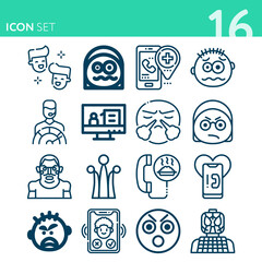 Simple set of 16 icons related to scream