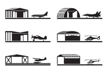 Hangars For Airplanes And Helicopters – Vector Illustration