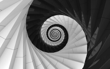 3d rendering. Alternate White and black spiral stairs background. yin yang of oriental style.