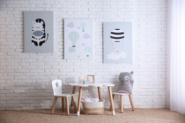 Canvas Print - Baby room interior with toys and stylish furniture