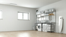Waschküche Und Trockenraum Im Keller Mit Haushaltsgeräten