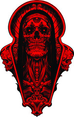 Wall Mural - skull red psychedelic sketch tattoo print vector illustration