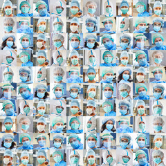 Wall Mural - Portrait Collage von Ärzten und Pflege Team mit Mundschutz