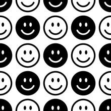 Smile Icon Pattern. Happy Faces On A White Background. Vector Abstract Background