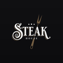 Canvas Print - Steak house logo on black design background