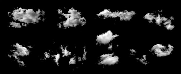 Canvas Print - white natural clouds isolated on a black background.