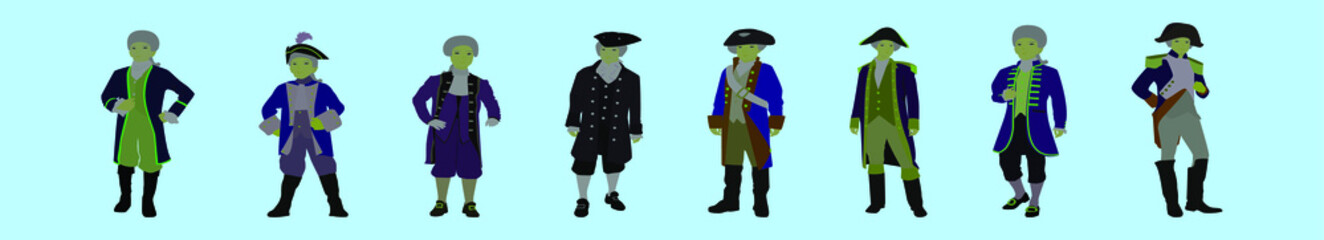 set of colonial cartoon icon design template with various models. vector illustration isolated on blue background