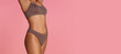 © master1305 - Flyer with copyspace. Beautiful body of young african-american woman isolated on pink studio background. Fit, healthy and strong body. Natural beauty, treatment, healthcare, fitness and diet concept.