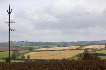 A typical rural scene in late summer in North Devon UK around harvest time 