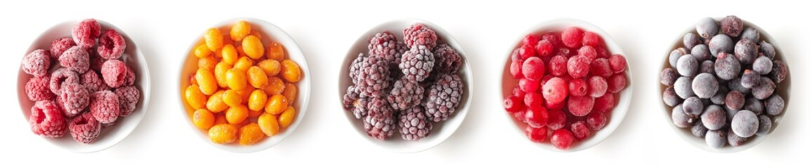 Wall Mural - Bowl of various frozen berries isolated on white, from above