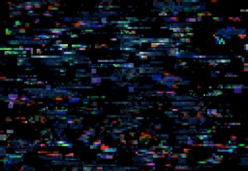 Wall Mural - Glitch noise of TV pixels on digital screen background, vector television video error. Glitch screen with computer or VHS signal effect, static code bug and internet data damage pattern on monitor