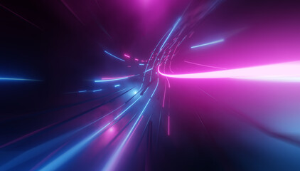 abstract neon lights into digital technology tunnel. futuristic technology abstract background with 