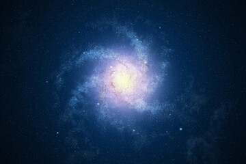 Wall Mural - spiral galaxy and stars in blue deep space.