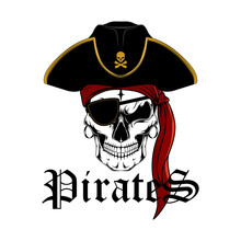 Vector Image Of A Skull Of A Pirate In A Cocked Hat With An Eye Patch.
