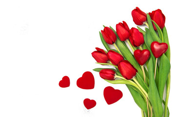 Poster - Valentines Day decoration Red hearts tulip flowers bouquet