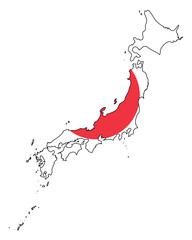 Wall Mural - Japan map with flag - outline of japanese state with a national flag, white background, vector