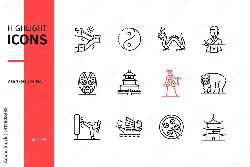 Ancient China - modern line design style icons set Stock Vector | Adobe ...