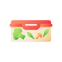 Poster - Food storage in container vector flat color icon. Plastic closed box with vegetables. Fresh vegan meal take away. Dinner proportion. Cartoon style clip art for mobile app. Isolated RGB illustration