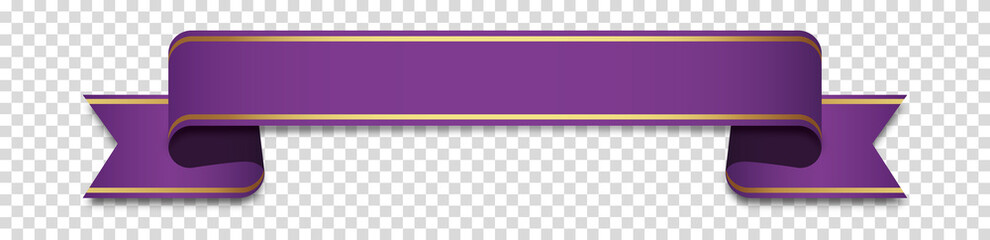 purple vintage ribbon banner label on transparent background