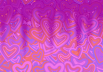 Wall Mural - Valentine's Day greeting card template or background with hearts and line ornament. Retro fashion hippie psyhedelic design.