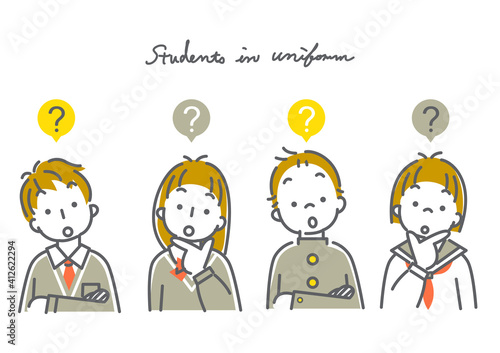 Fototapety 男女４人セット 笑顔 シンプルでお洒落な線画イラスト