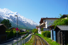 Chamonix France With Mont Blanc Mountain Railway Line Station Stock Photo Stock Images Stock Pictures