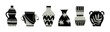Various ceramic Vases. Different shapes. Antique, ancient ceramics. Pottery concept. Various textures. Hand drawn Vector set. Trendy illustration. All elements are isolated