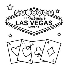 las vegas billboard and gambling cards, line style