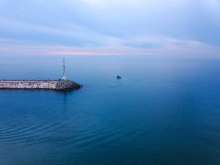 Wall Mural - Aerial view of dam and  lighthouse in Ashkelon city.