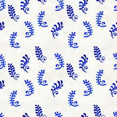 Wall Mural - Blue floral seamless pattern in Russian gzhel background