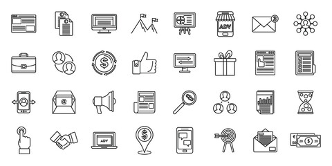 Canvas Print - Affiliate marketing campaign icons set. Outline set of affiliate marketing campaign vector icons for web design isolated on white background