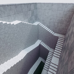 Wall Mural - set of long concrete stairs in a closed and deep structure.