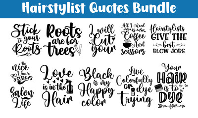 Calligraphy quotes for beauty salon, Hair speaks louder than words, inspirational saying about curly type of hairstyle, hairstyle typography bundle, Vector Handwritten lettering quote