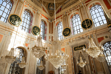 Intricate interior of a mosque in Istanbul Turkey 