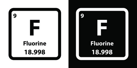 F	Fluorine chemical element icon. The chemical element of the periodic table. Sign with atomic number. 