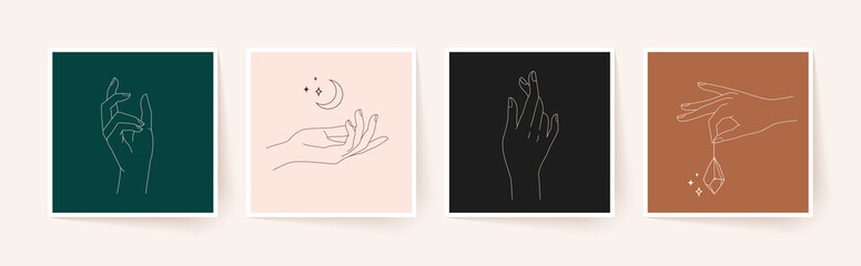 Wall Mural - set of female hands in minimal linear style. modern single line art. vector illustration.