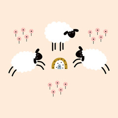 Wall Mural - card with cute happy sheeps, vector illustration