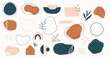 Set of hand drawn shapes in terracotta, navy blue and blush pink colors. Collection of organic shapes, logo, backgrounds,abstract design elements with floral decor.Vector illustration in earthy colors