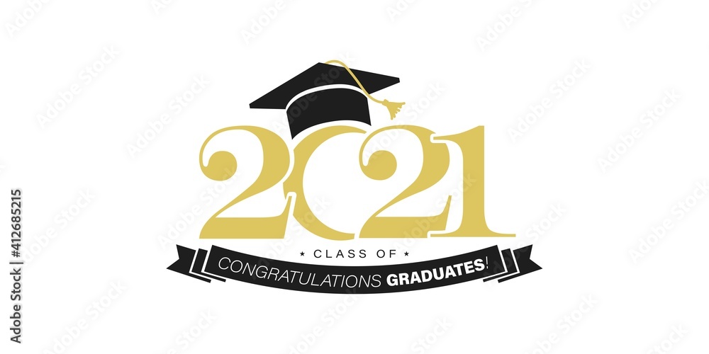 Gold design for graduation ceremony. Class of 2021. Congratulations ...