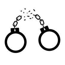 Broken Handcuff Icon. Freedom Concept. Vector Symbol Of Human Strenge. Silhouette Illustration Isolated On White.