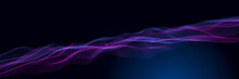 Abstract Neon Wave Background In Purple And Blue Tones. Visualization Of Computer Virtual Reality.3D Rendering.