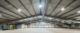 Fototapeta Przestrzenne - Interior of huge empty storehouse. Industrial warehouse racking.