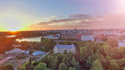 Sticker - Aerial sunset view of Helsinki skyline from drone, Finland