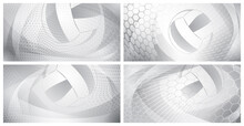 Set Of Four Volleyball Backgrounds With Big Ball In Gray Colors