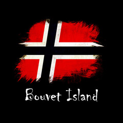 National flag of Bouvet Island, abbreviated with bv; a realistic 3d image of the national symbol from an independent country painted on a black background with the countryname below